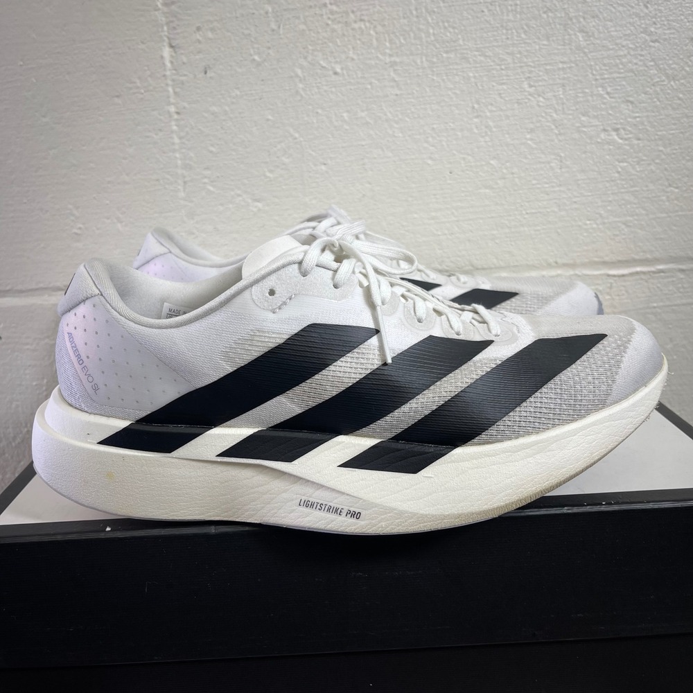 ADIDAS Adizero Evo SL JH6206 White Black Running Shoes Sneaker Men's 9.5 US